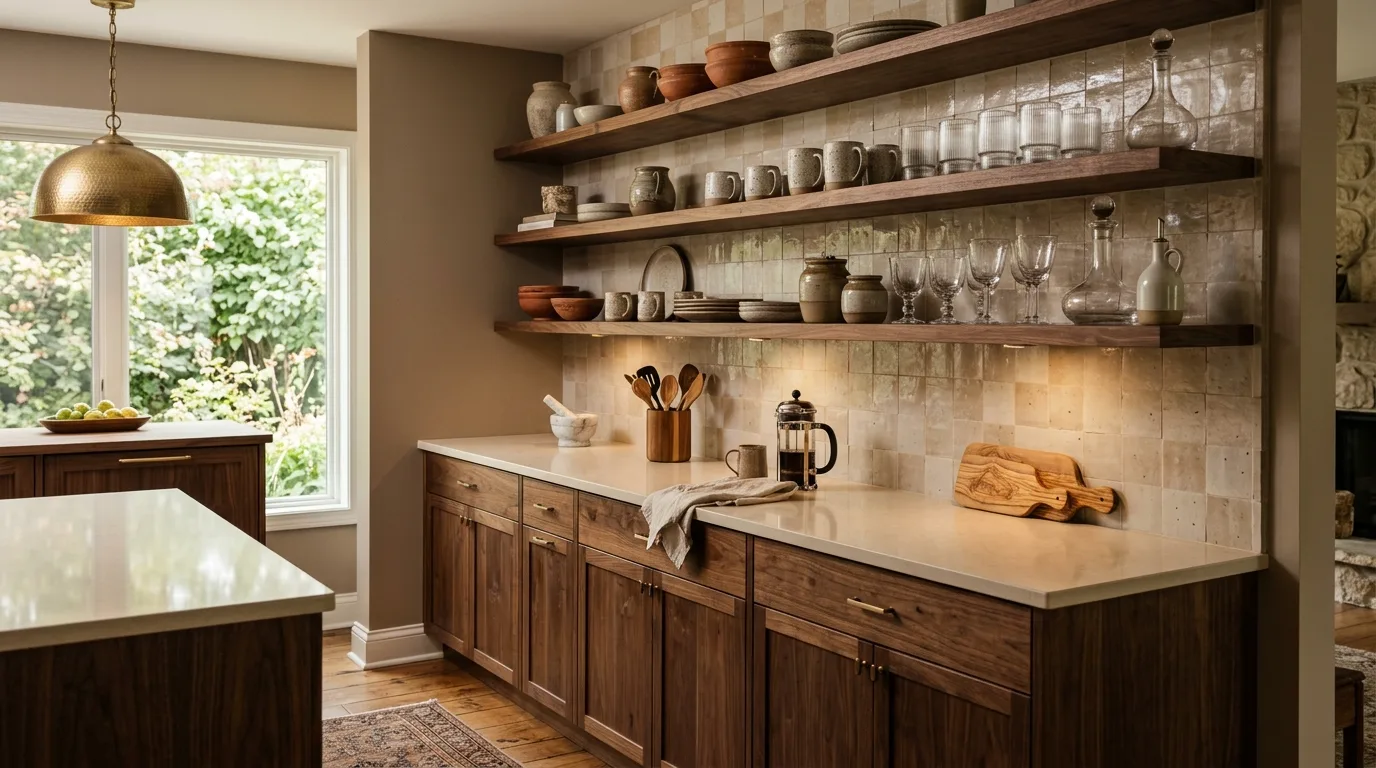 Balance walnut with white or cream walls inspiration for a walnut kitchen.